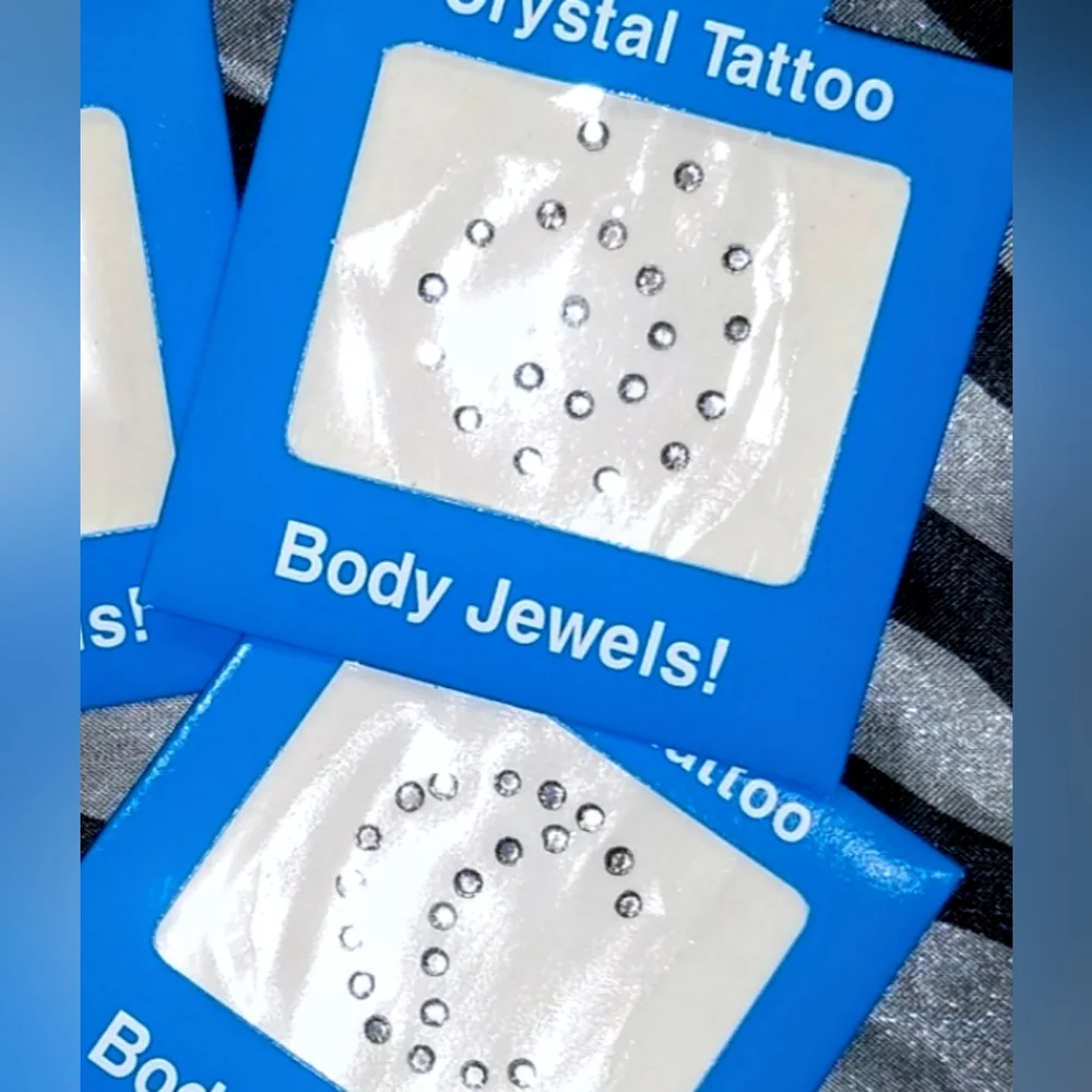 Lot: Stick-on Rhinestone Designs Body Jewels + Crystal Bow Earrings